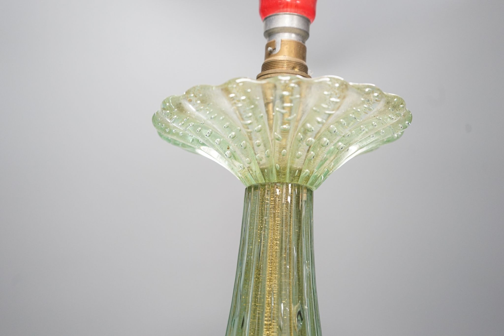 A Victorian green glass and aventurine table lamp, 40cm